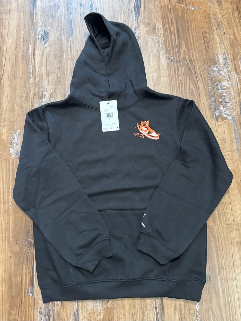 Jordan Black Hoodie with Orange Sneaker Graphic